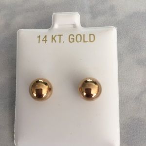 14K Solid Yellow Gold Ball Stud Earrings, 8mm.